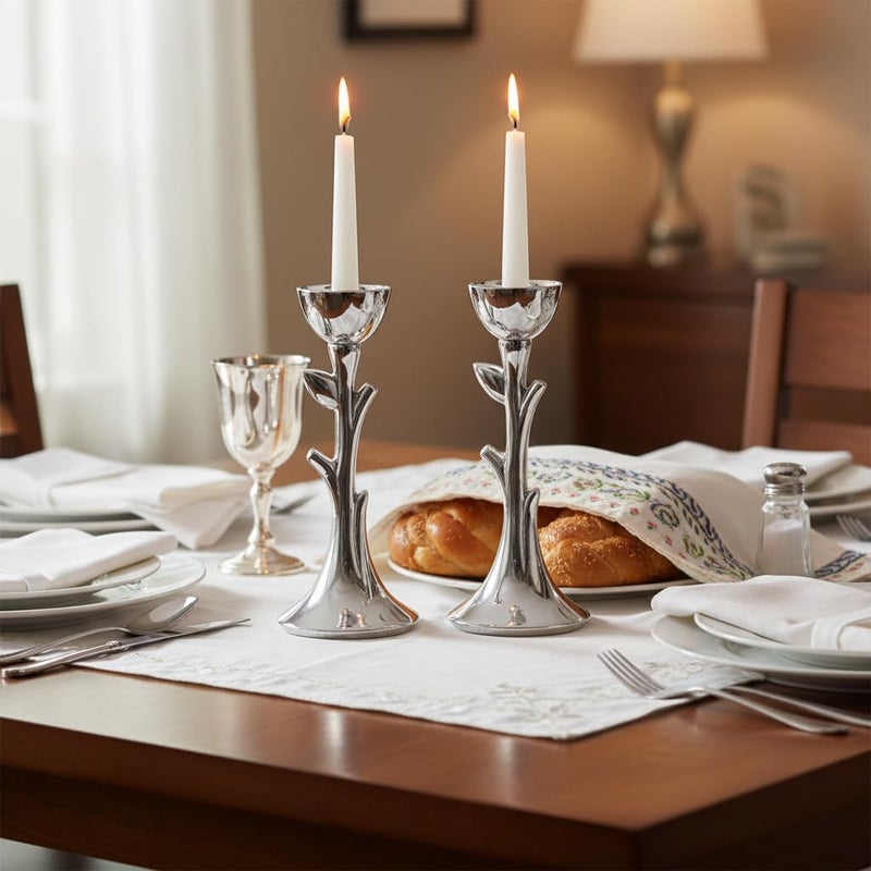 Nambe NambÃ© Tree of Life Sabbath Candlesticks - 8-Inch Sculptural Candle Holders, Elegant Alloy Shabbat Table Accents & Taper Candles, Hanukkah Gifts & Contemporary Judaica DÃ©cor - Image 3